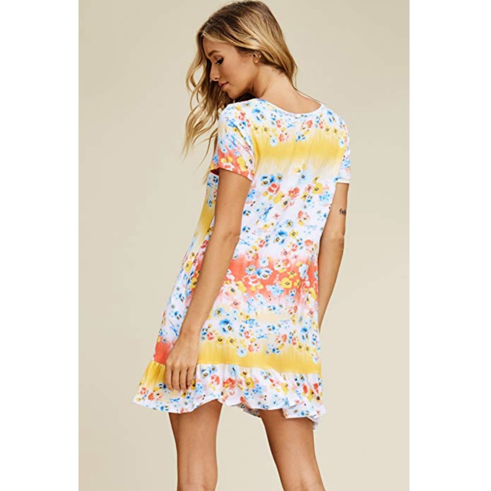 JEN SHORT SLEEVE FLORAL SWING DRESS POCKET RUFFLE - Picture 3 of 3